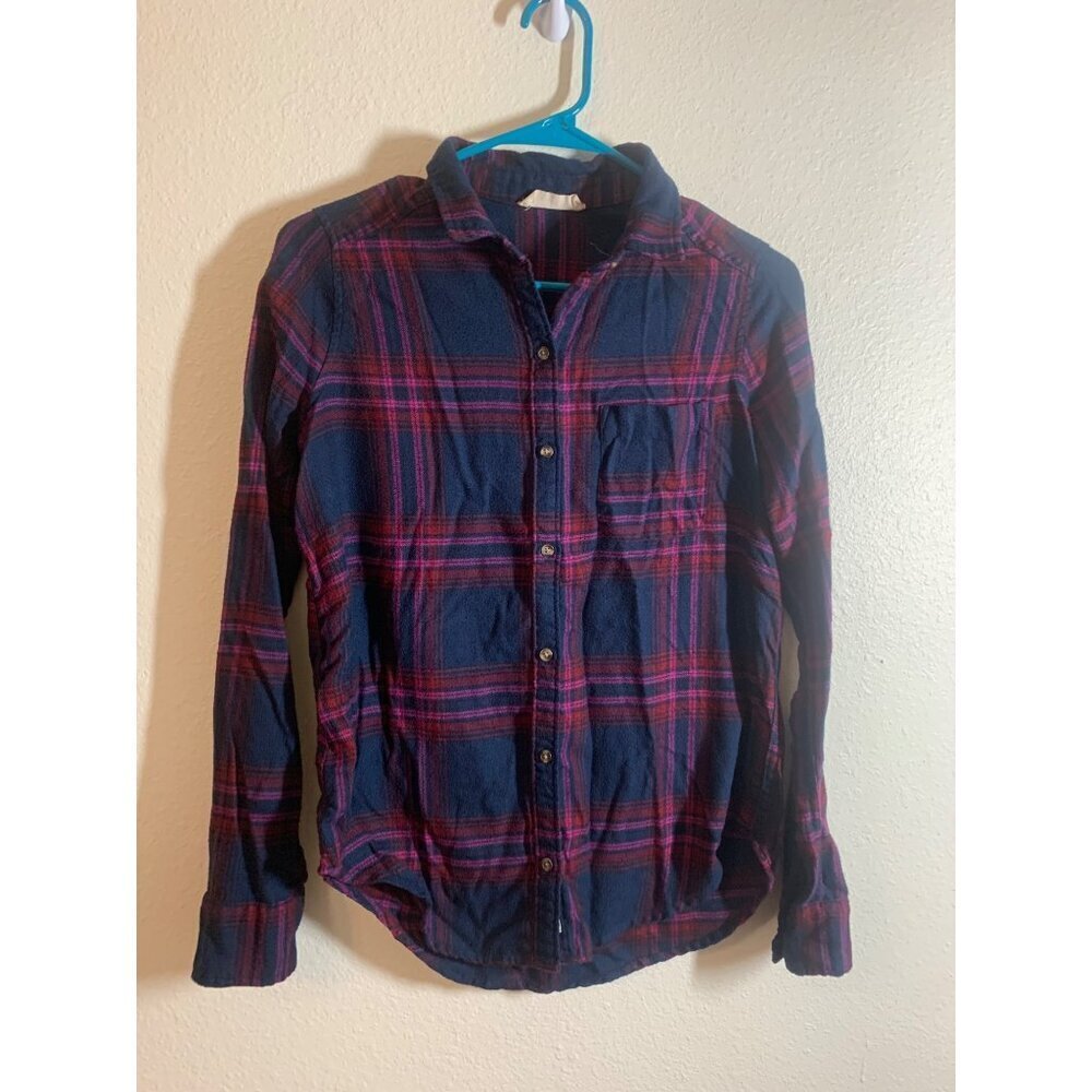 Hollister Flannel Plaid Button Up Shirt Womens Size XS Blue Pink K7